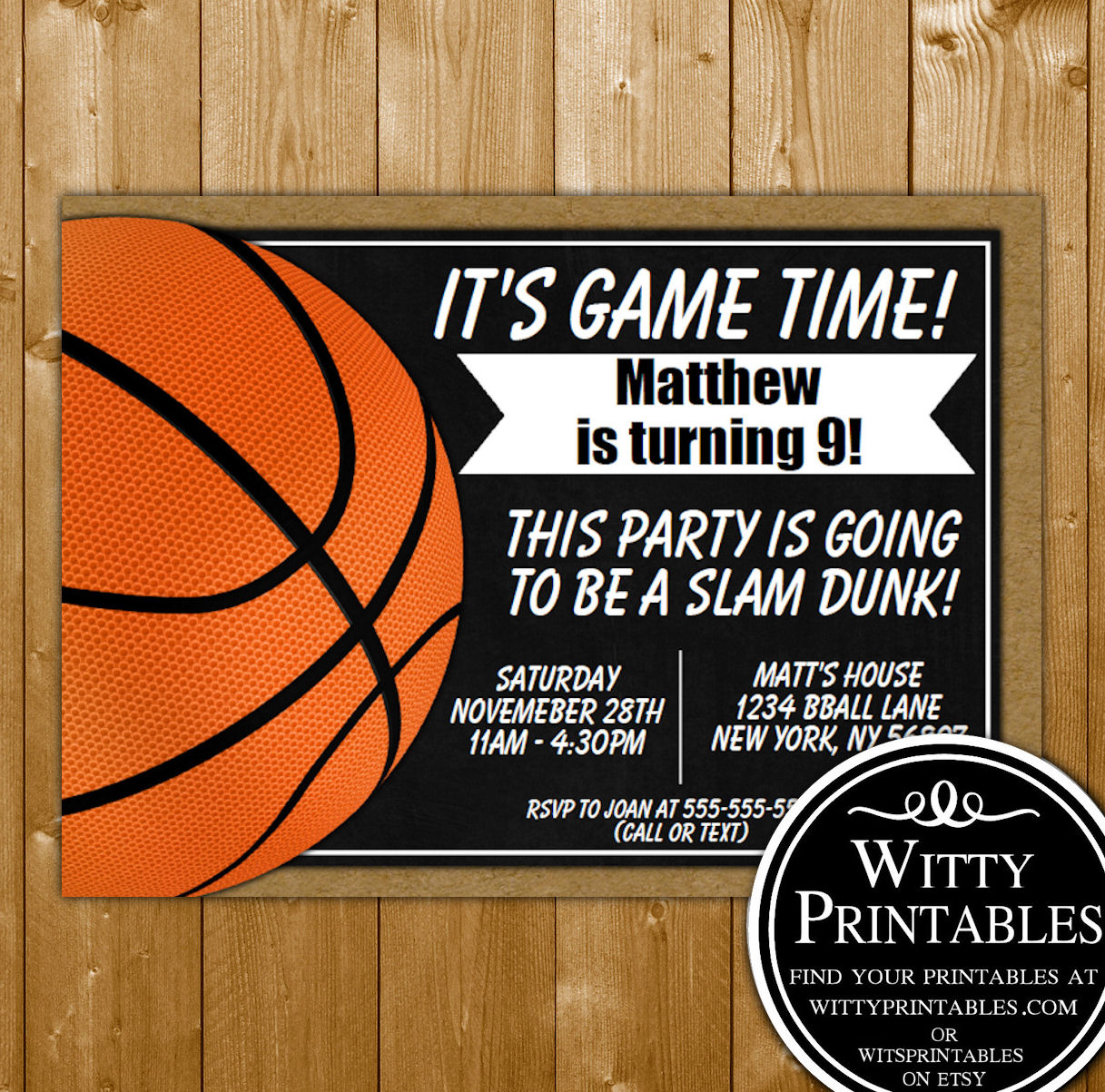 Basketball Party Invitation Printable Digital Download Birthday Party