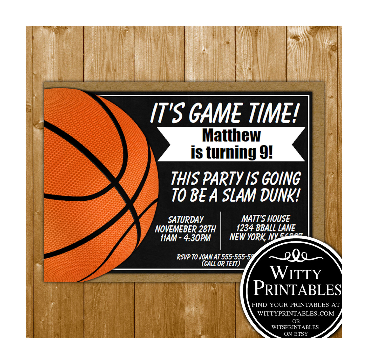 Basketball Party Invitation Printable Digital Download Birthday Party 