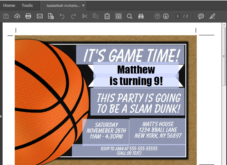 Basketball Party Invitation Printable Digital Download Birthday Party