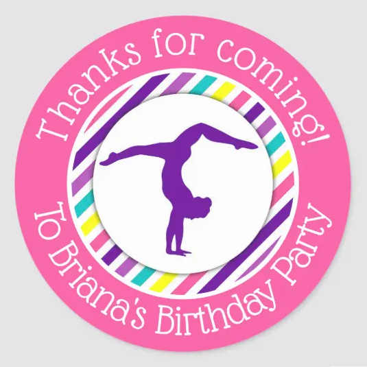 Gymnastics Birthday Party Girl Favor Stickers