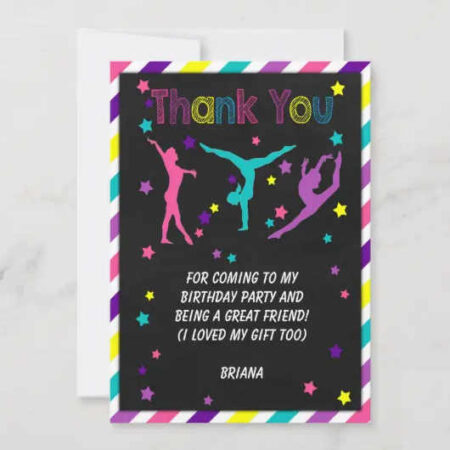gymnastics birthday party thank you note personalize custom