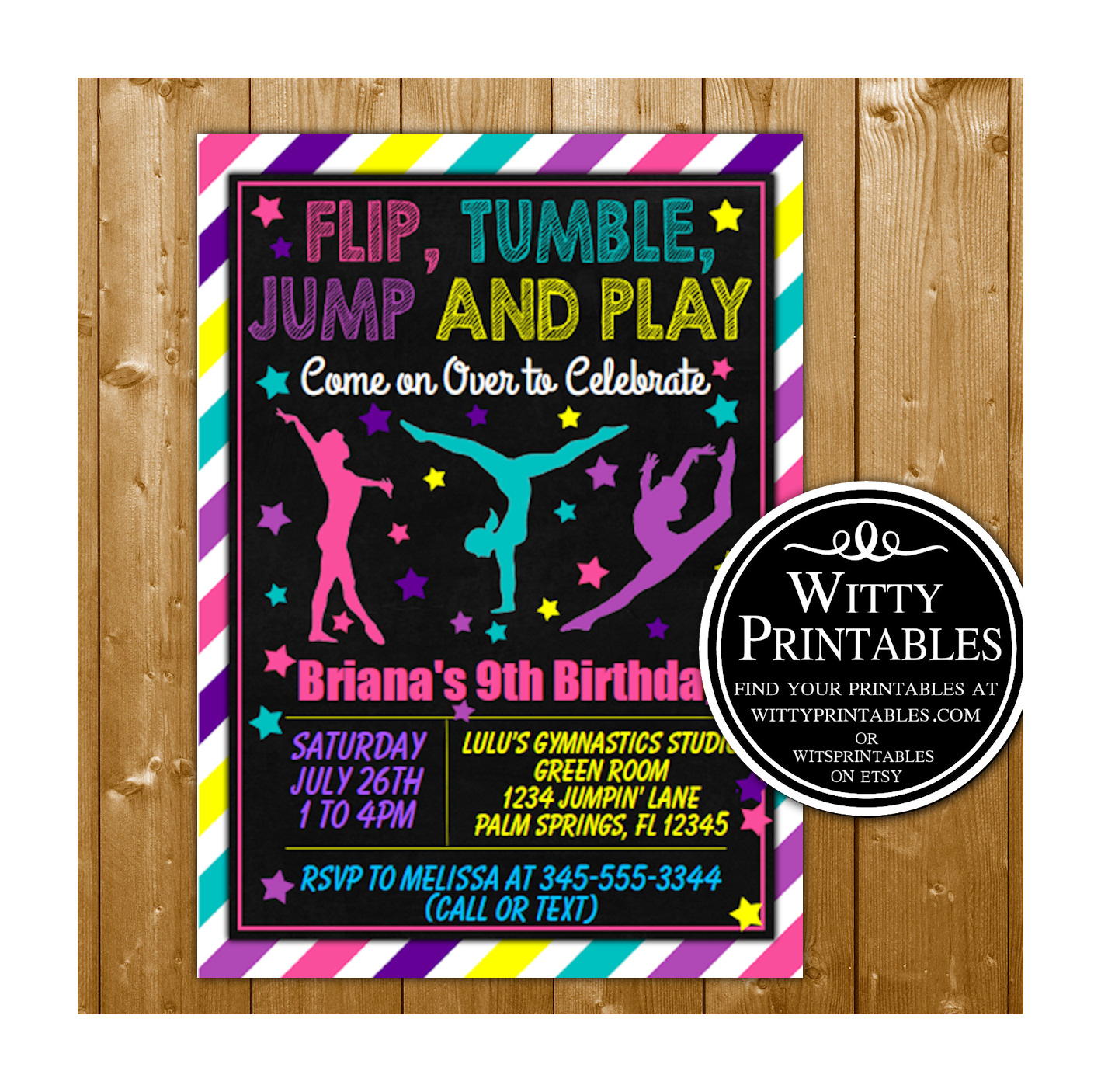 Gymnastics Party Invitation Printable Digital Download Girl Birthday