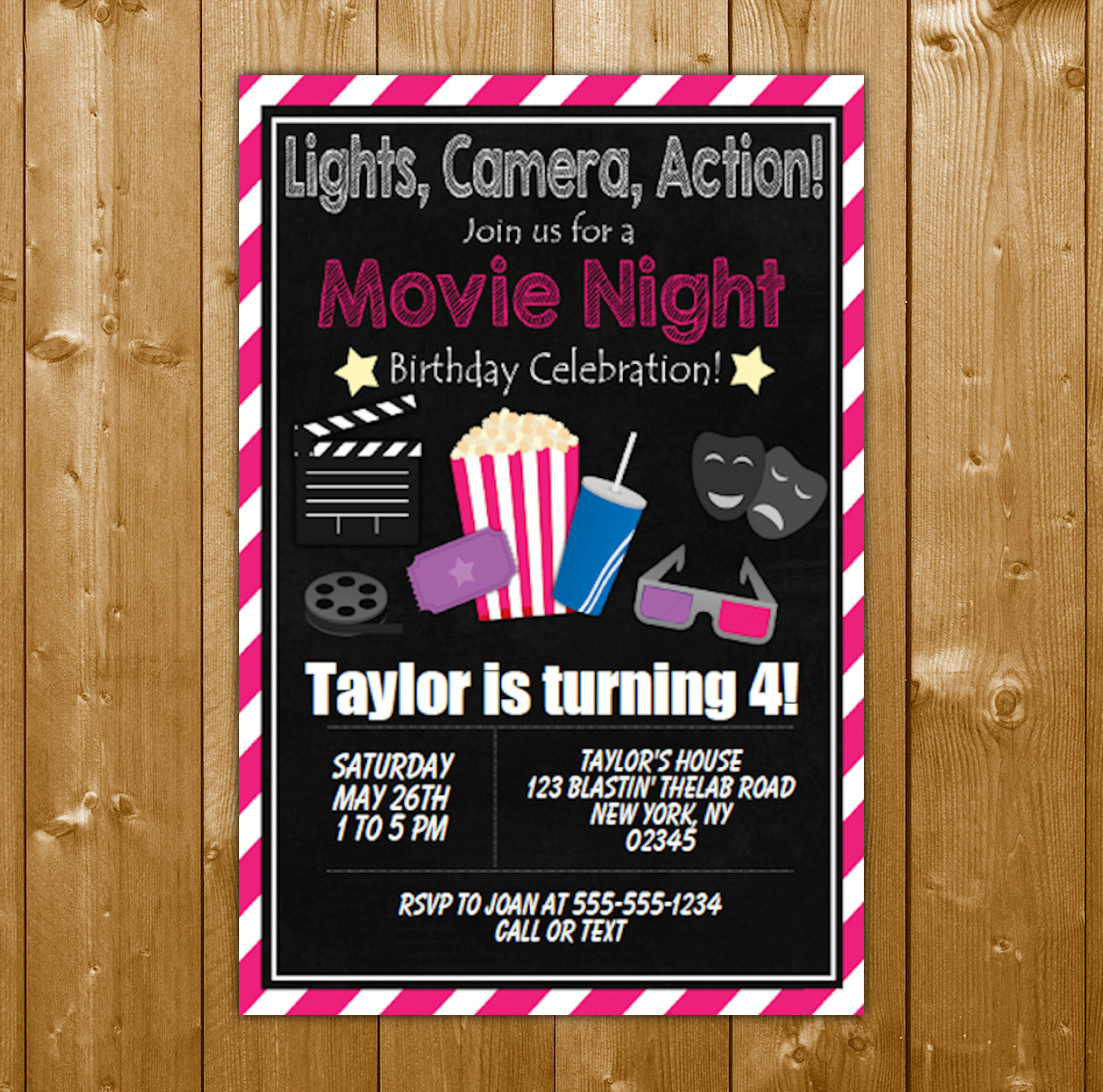 Movie Party  Invitation  Printable Digital Download Girl 