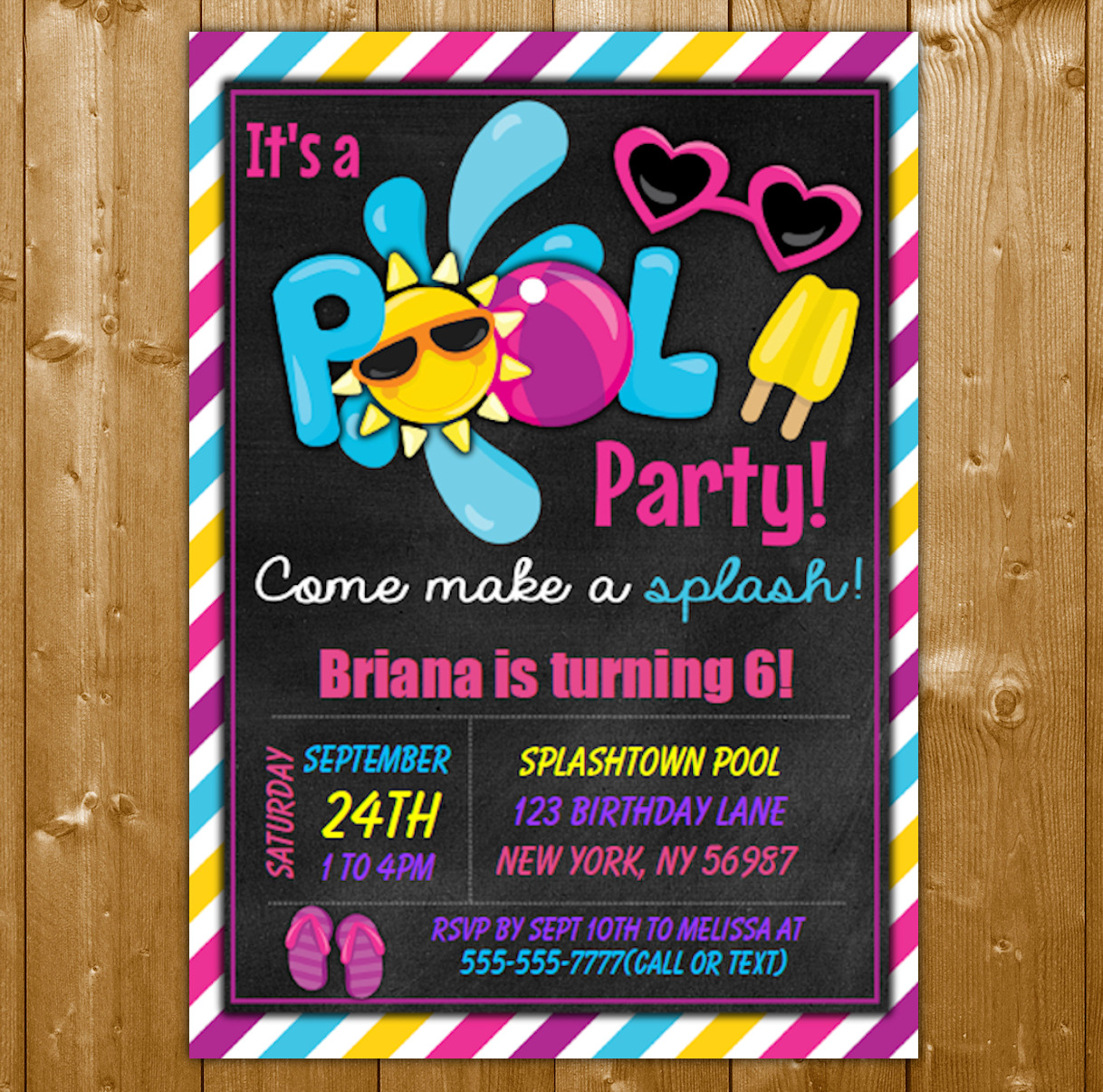  Pool  Party  Invitation  for a Girl Printable Digital 