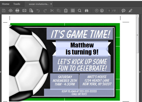 soccer invitation to print