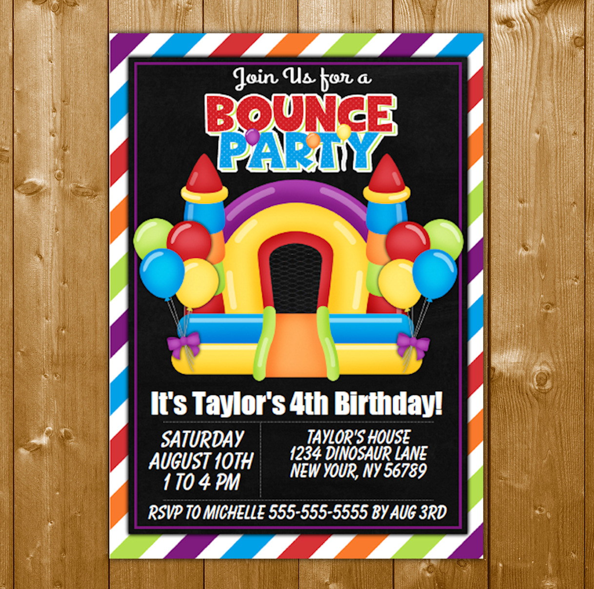 Bounce House Party Invitation Printable Digital Download Girl Birthday 