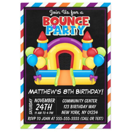 bounce house party invitation birthday colorful