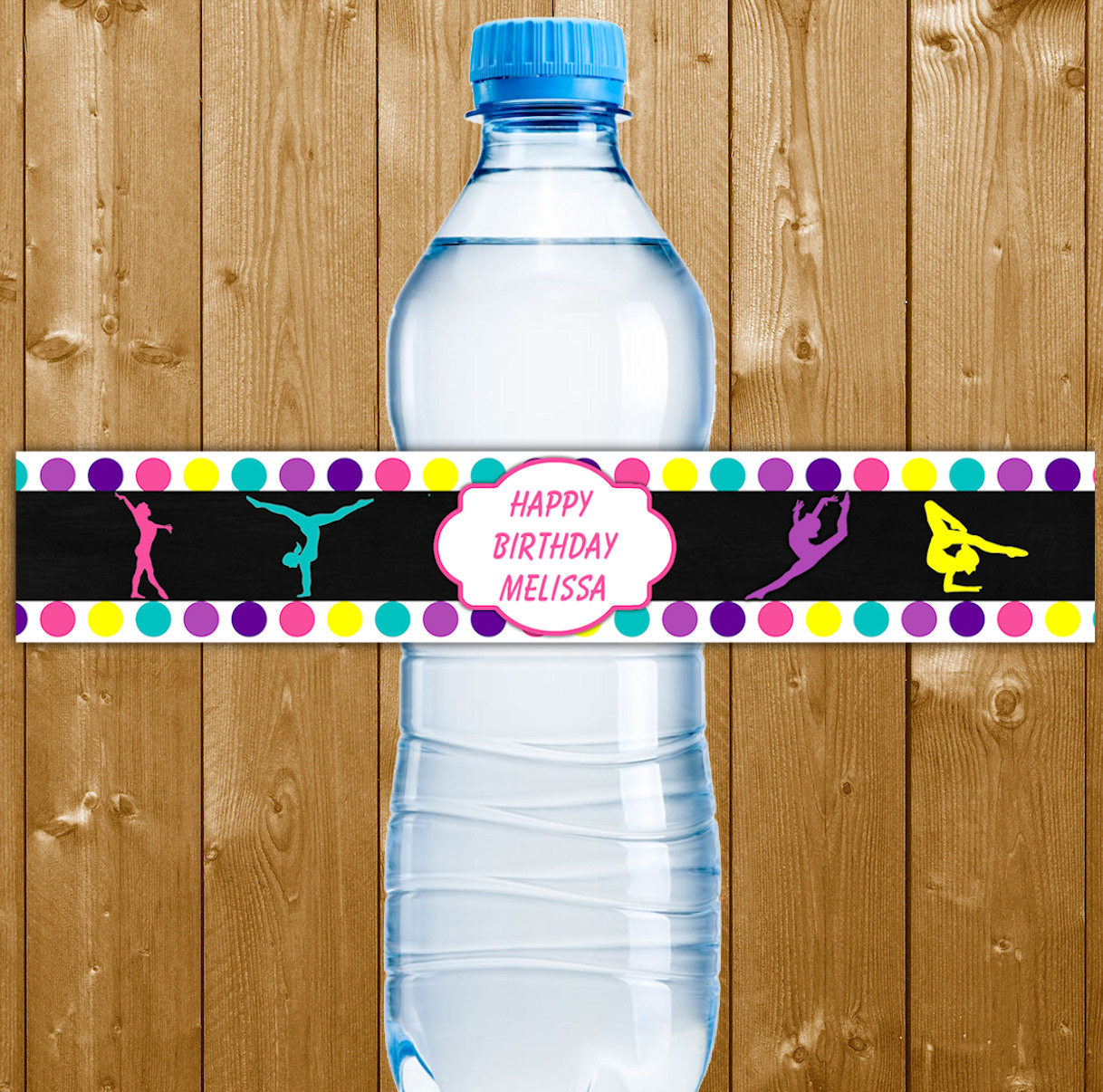 gymnastics party water bottle label printable digital download girl