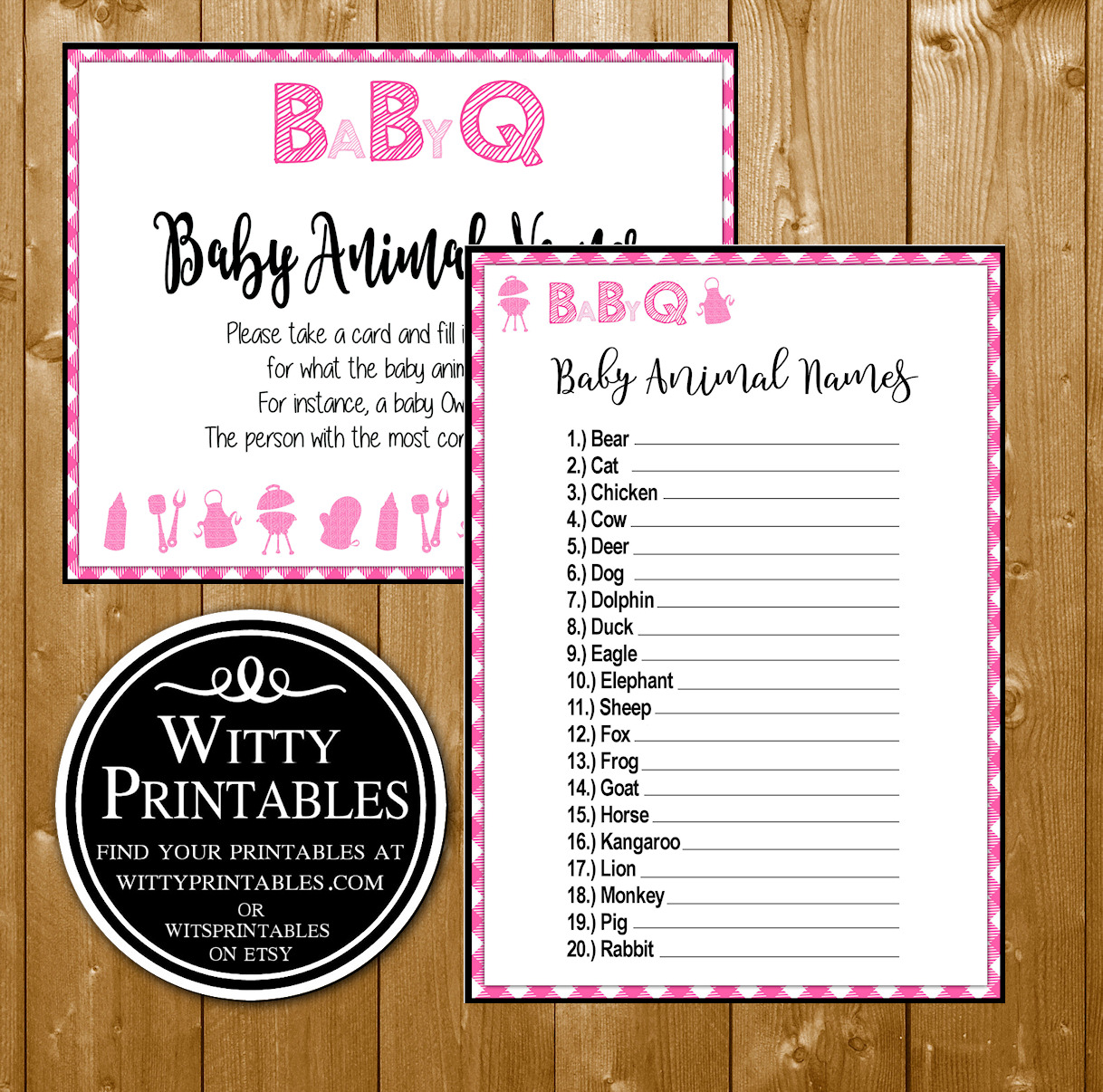 q Theme For Girls Baby Shower Game Baby Animal Names Wittyprintables