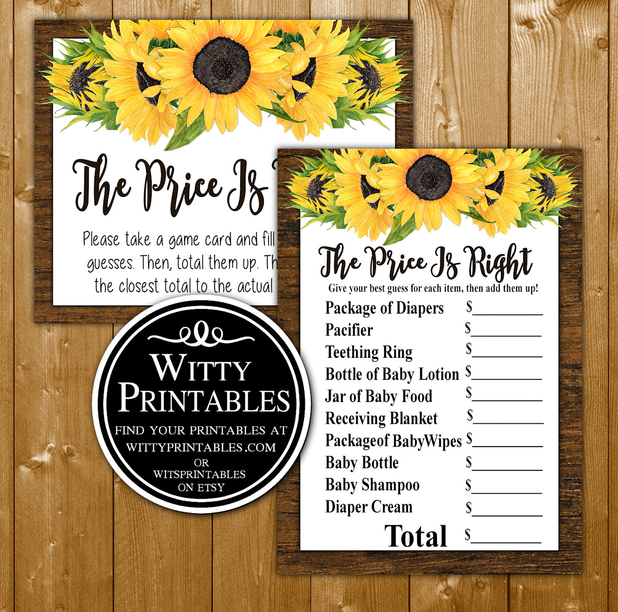 Price Is Right Baby Shower Game Sunflowers Theme