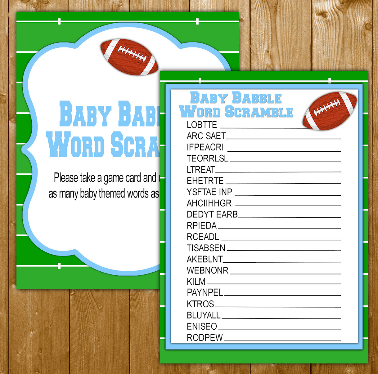 Word Scramble Baby Shower Game Football Theme For A Boy Wittyprintables