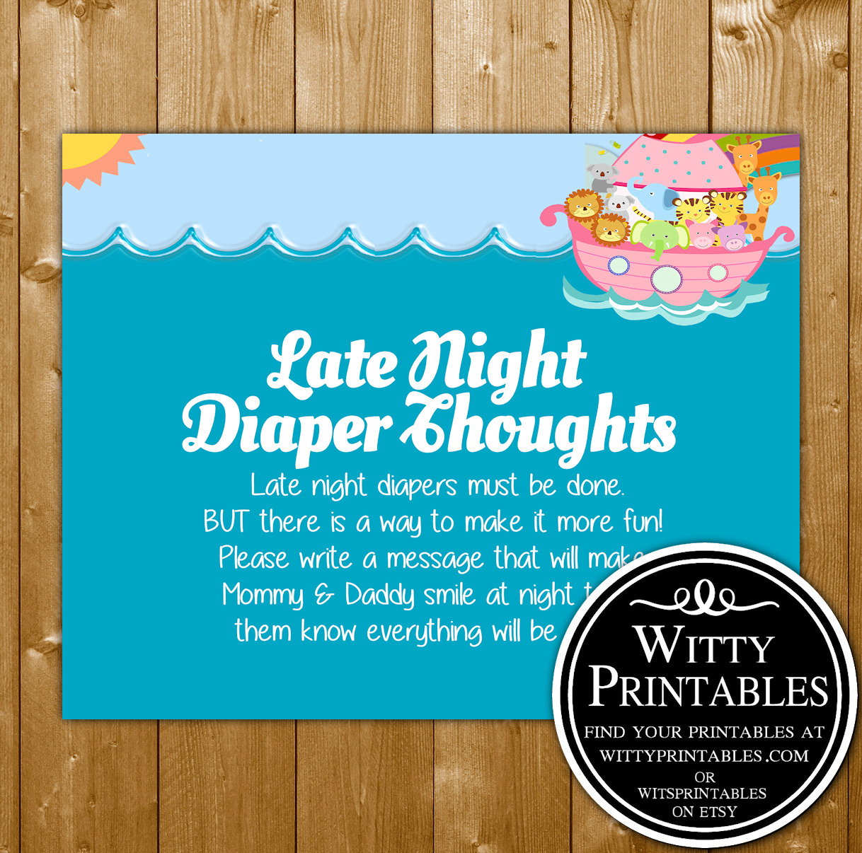 Late Night Diaper Thoughts Baby Shower Game Noah S Ark For A Girl