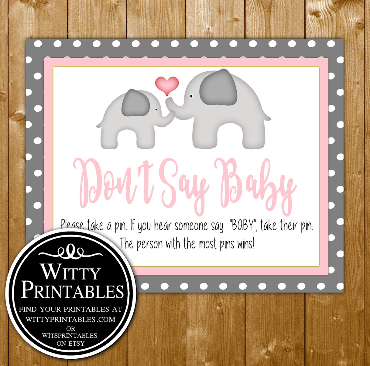 Don T Say Baby Baby Shower Game Printable Pink Elephant Theme For A Girl Baby Shower