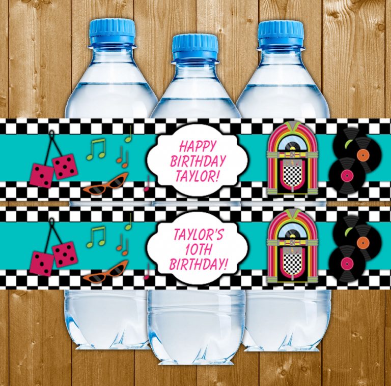 50s sock hop party water bottle label party printables birthday party