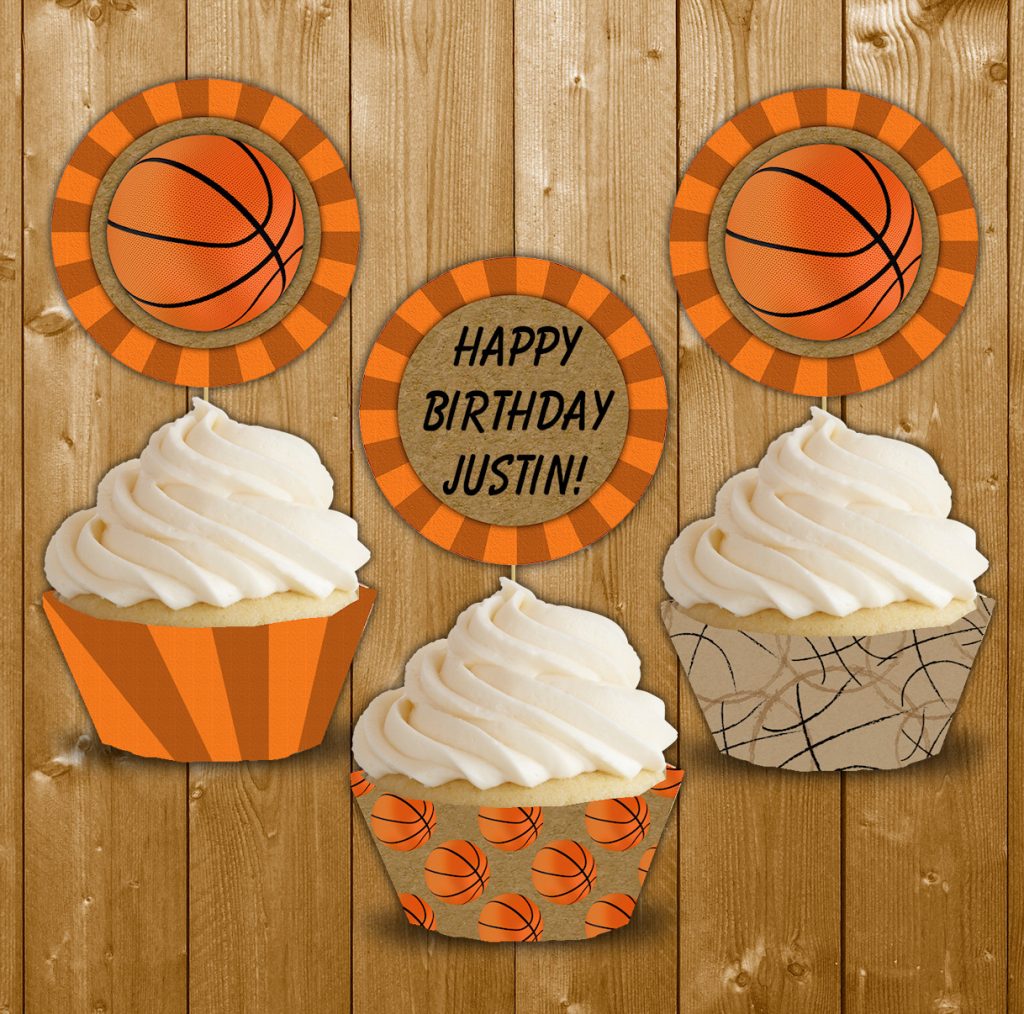 Basketball Cupcake Toppers and Birthday Cupcake Wrappers | WittyPrintables