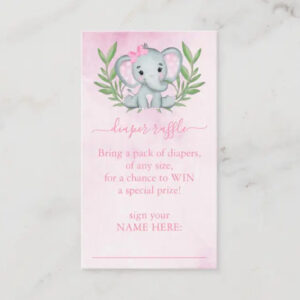 diaper raffle ticket enclosure card elephant pink girl baby shower