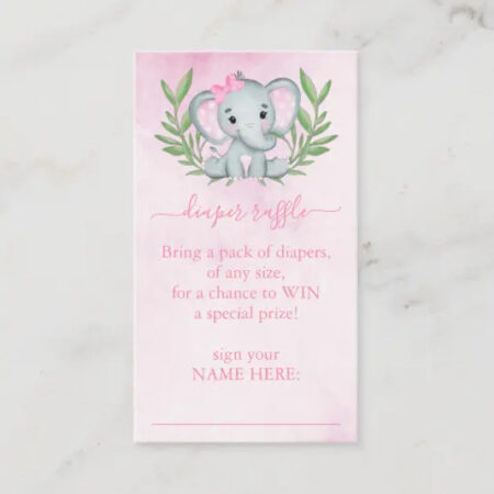 diaper raffle ticket enclosure card elephant pink girl baby shower