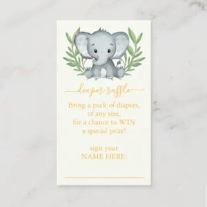 yellow elephant baby shower neutral diaper raffle ticket