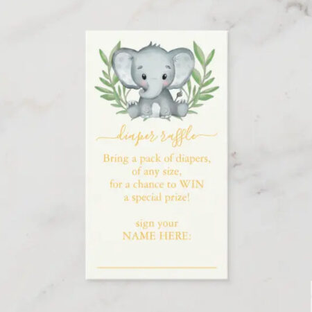 yellow elephant baby shower neutral diaper raffle ticket