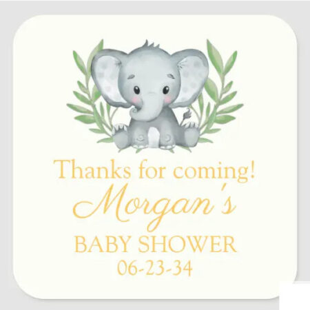 yellow elephant favor stickers baby shower