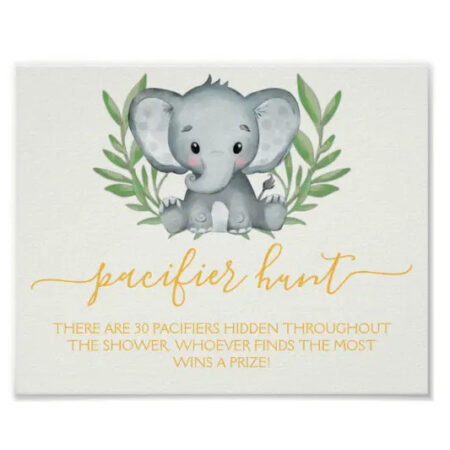 yellow elephant neutral baby shower game pacifier hunt