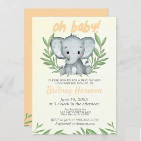 Elephant In Yellow & Gray Baby Shower Printables