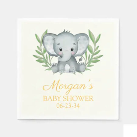 yellow elephant neutral baby shower personalized napkins