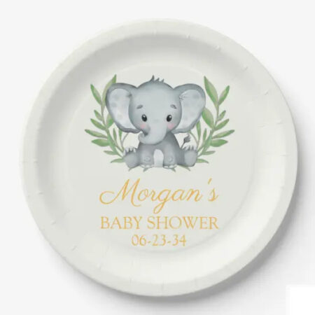 yellow elephant neutral baby shower personalized paper palates