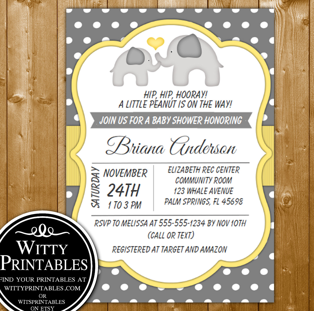 baby shower invitation yellow elephants for a neutral baby shower