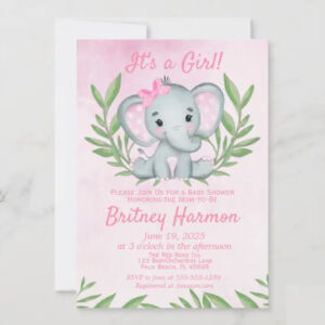 elephant baby shower pink girl invitation