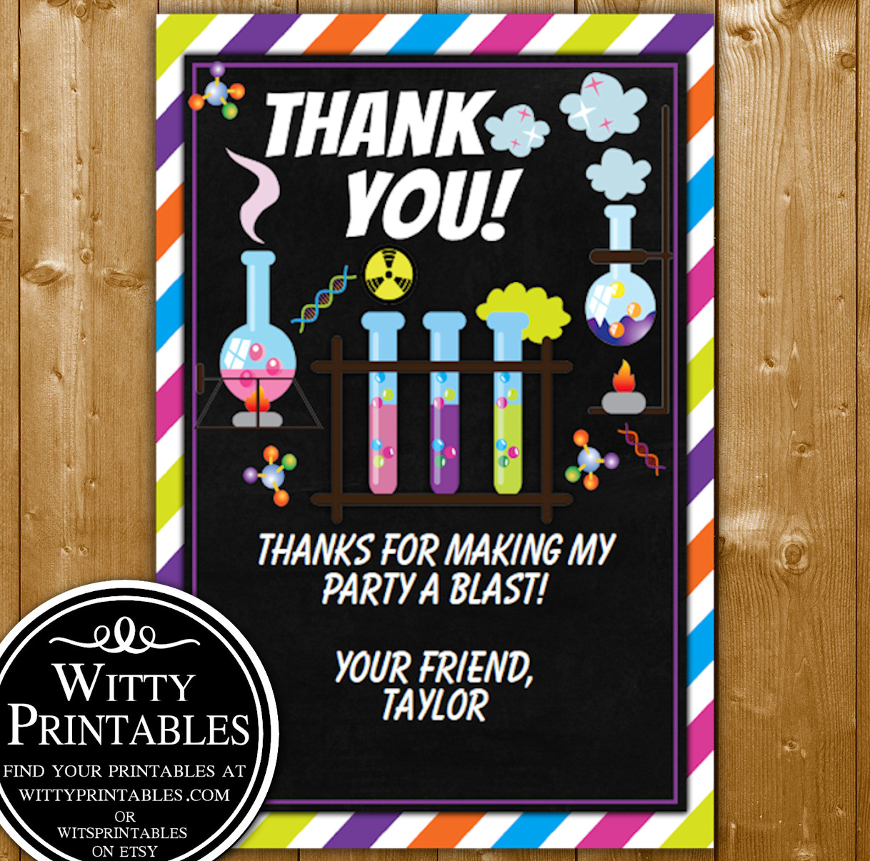 Science Party Thank You Card, Party Printables, Thank You Note Printable |  WittyPrintables