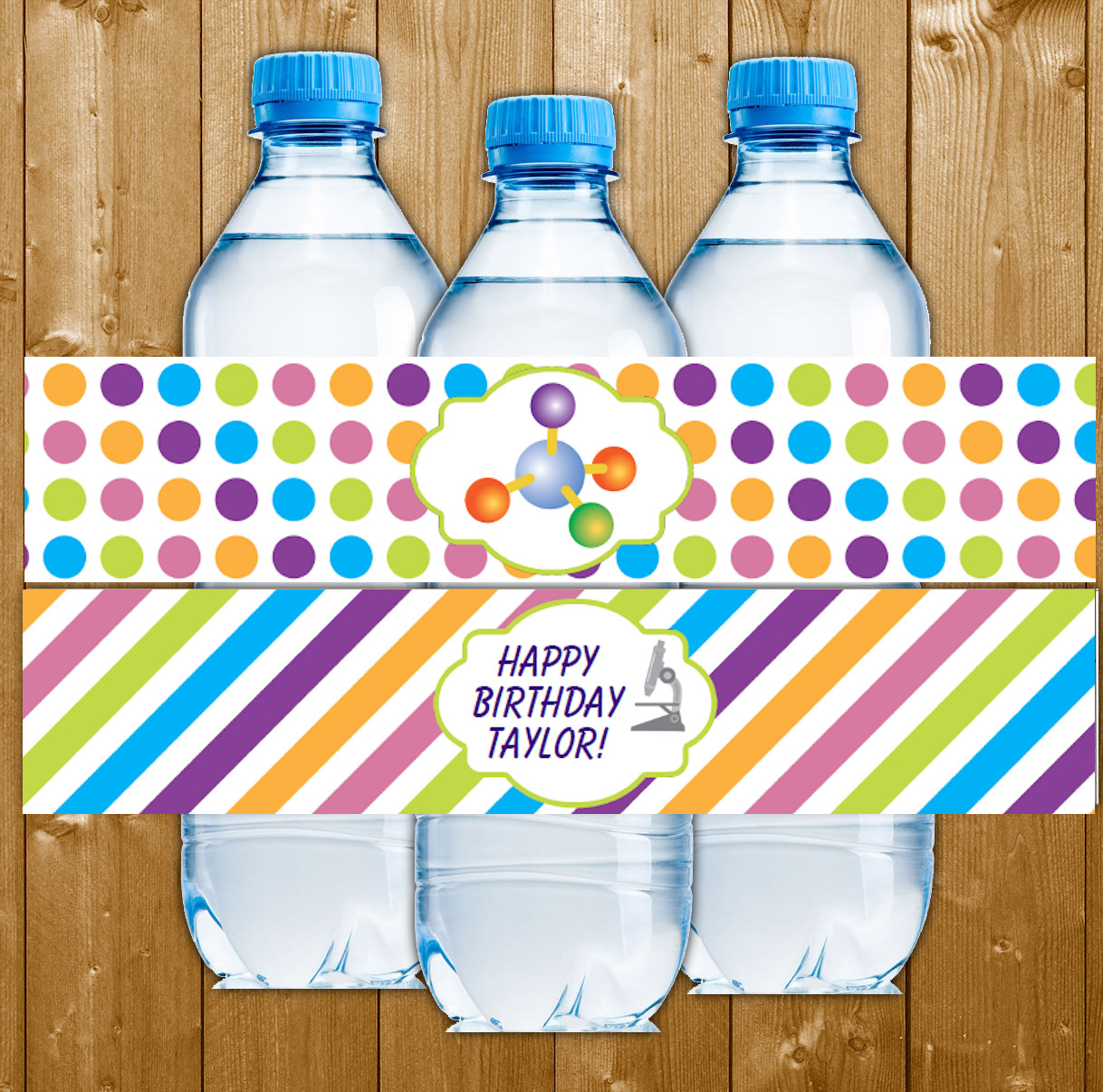 science party water bottle label party printables birthday party water
