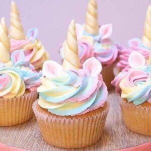 unicorn party food ideas, rainbow cupcake