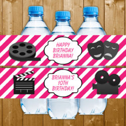 movie party water bottle label party printables red movies birthday party water bottle wrapper witty printables