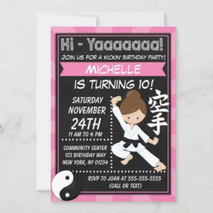 Karate Birthday Party Invitation Printable Digital Download Brown Hair Girl Karate Party Invite