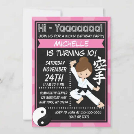 karate girl birthday party printables invitation brown hair