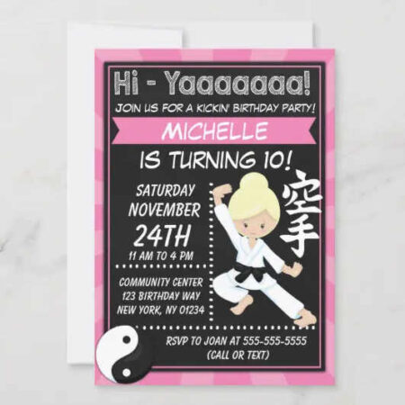 karate girl birthday party printables invitation blond