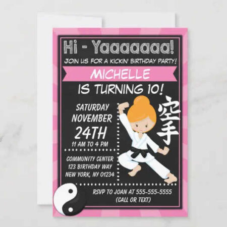 karate girl birthday party printables invitation red head