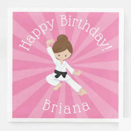 karate girl birthday party printables napkin brown hair