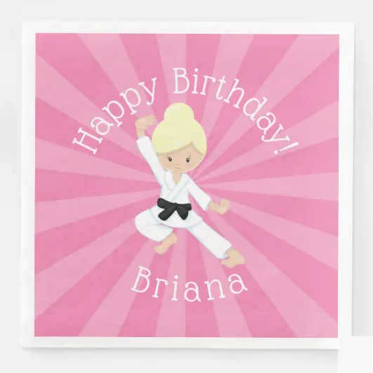 Girl Karate Party Printables Paper Napkin Blond Hair