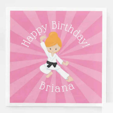 karate girl birthday party printables napkins red head