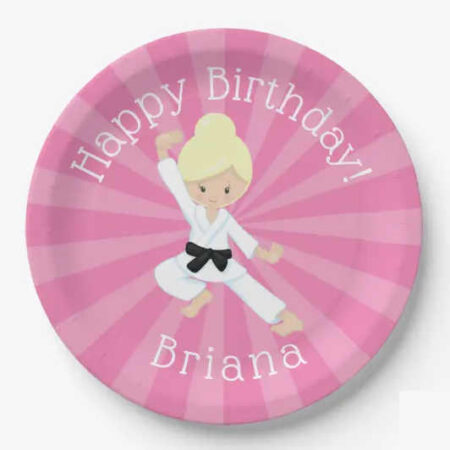 karate girl birthday party printables paper plate blond