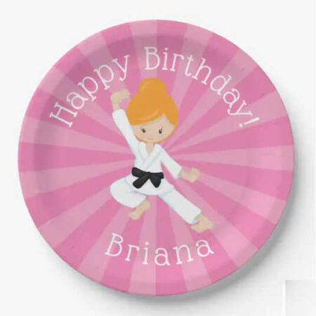 karate girl birthday party printables paper plate red head