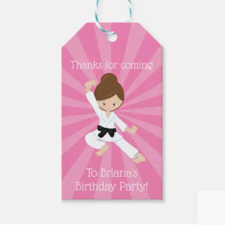 karate girl birthday party printables favor tags brown hair