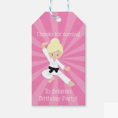 karate girl birthday party printables favor tag blond hair