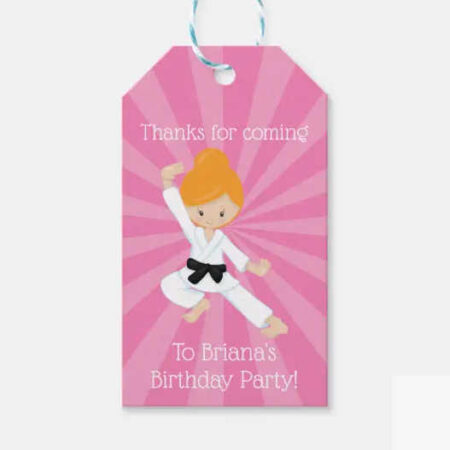 karate girl birthday party printables favor tags red head