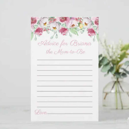 pink floral baby shower advice for mom card