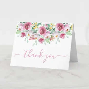 pink yellow floral baby shower thank you card photo