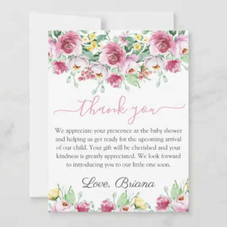 floral girl baby shower thank you note