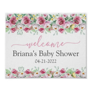 girl baby shower pink floral sign